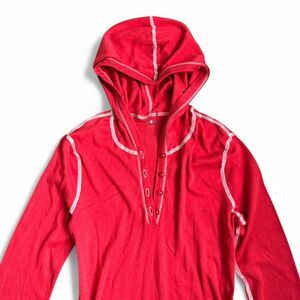Red Henley Hoodie with Contrast Stitch Size M